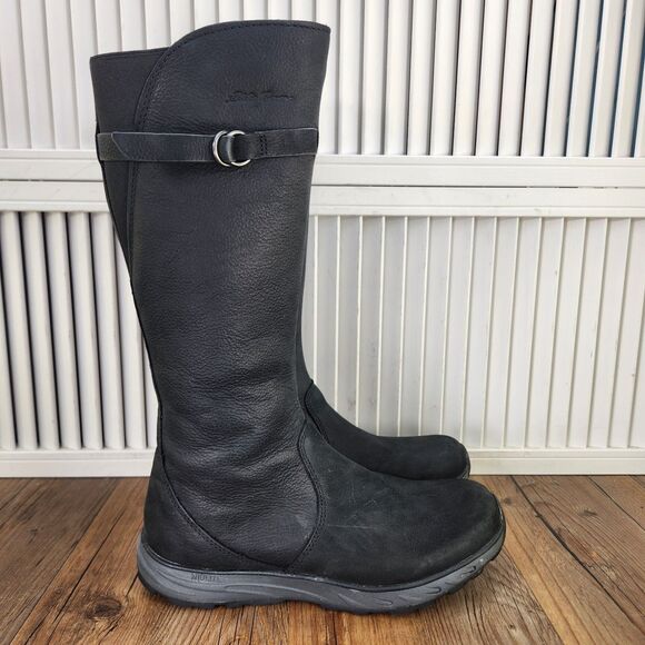 Eddie Bauer Lodge Boots Women's 9.5 Black Leather Tall Riding Side Zip 6169-100 - Picture 1 of 15